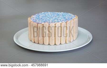 Typical Dutch Mouse Rusk With Pink Mice On A Cake, For Baby Boy Shower
