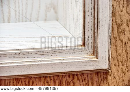 Fragment Of Built-in Bookcase Made Of Veneer And Solid Ash In Light Enamel With Gray Patina. Decorat