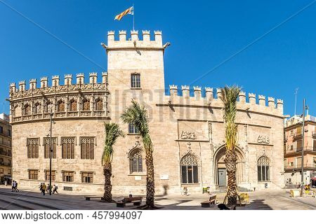 Valencia,spain - May 28,2022 - View At The Palace Of Llotja De La Seda In The Streets Of Valencia. V