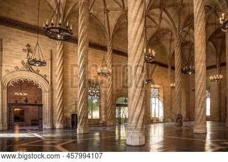 Valencia,spain - May 28,2022 - View At The Columns Salon Of Llotja De La Seda In The Streets Of Vale