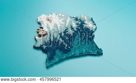Topographic Ivory Coast Map Hypsometric Côte D'ivoire Elevation Tint Spectral Shaded Relief Map 3d I