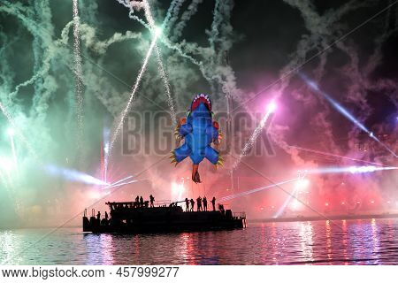 Cracow, Poland - June 4, 2022: Great Dragon Parade. The Great Outdoor Show On The Vistula River.