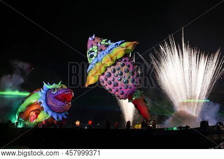 Cracow, Poland - June 4, 2022: Great Dragon Parade. The Great Outdoor Show On The Vistula River.