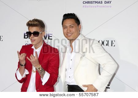 LOS ANGELES - DEC 18:  Justin Bieber, Jon M. Chu at the 