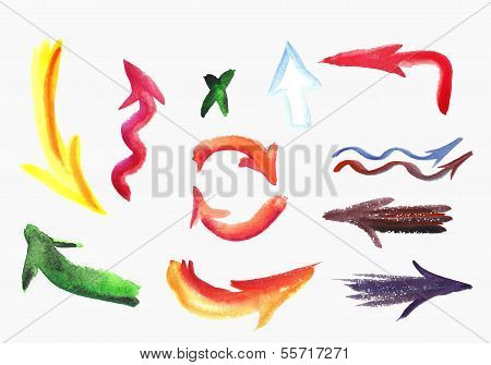 Watercolor  Colorful Sketch Arrow Set.