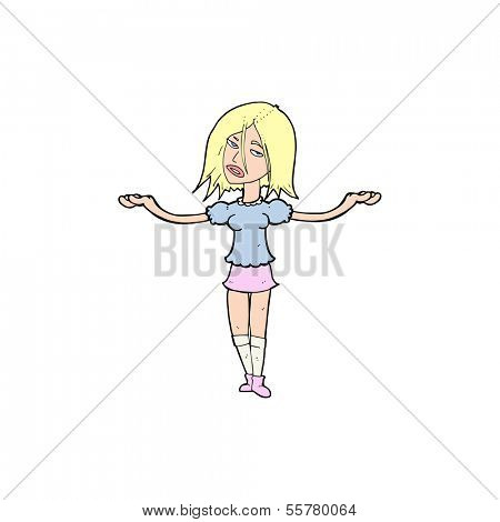 cartoon woman shrugging shoulders