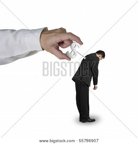 Hand Windering Winder On Businessman's Back