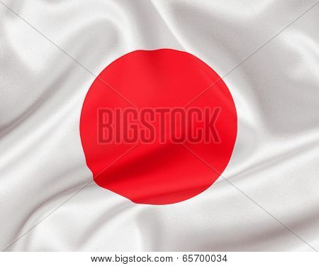 Japan flag on white satin or silk