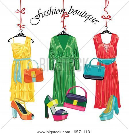 Three Fashionable Set Of Dress,handbag,shoes