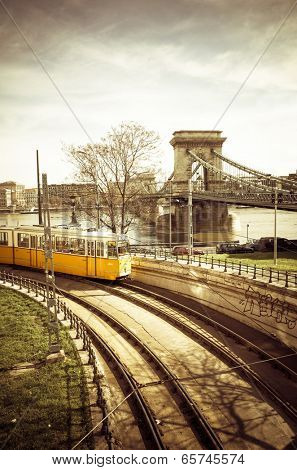 Typical,Tramway in Budapest, Hungary.-March 20: Typical,Tramway on March 20, 2014. Beautiful Tramway in Budapest, Hungary, Europe