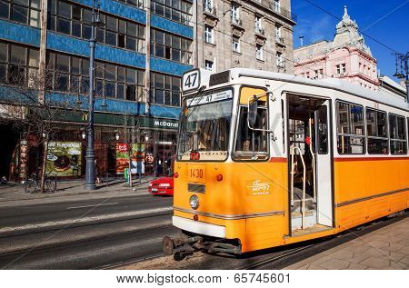 Typical,Tramway in Budapest, Hungary.-March 20: Typical,Tramway on March 20, 2014. Beautiful Tramway in Budapest, Hungary, Europe