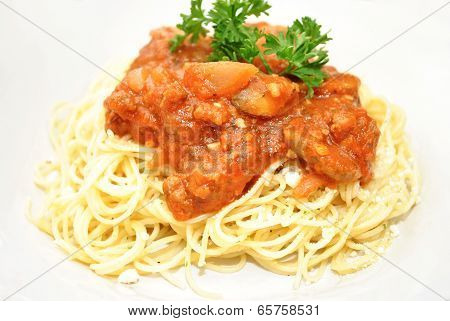 Pasta With Meat Sauce And Fresh Parsley