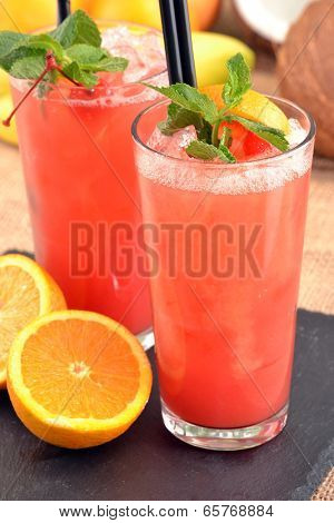 Fruit punch cocktail drinks and fruits.