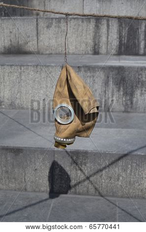 KIEV, UKRAINE - APR 24, 2014: Downtown of Kiev.Camp decoration with military items.Rioters camp.Putsch of Junta.April 24, 2014 Kiev, Ukraine 