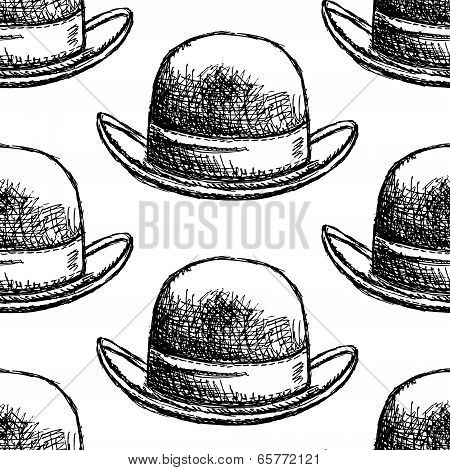 Sketch Retro Gentelmen  Hat, Vector  Seamless Pattern