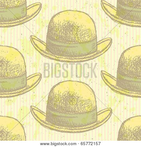Sketch Retro Gentelmen  Hat, Vector  Seamless Pattern