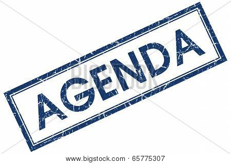 Agenda Blue Square Grungy Stamp Isolated On White Background