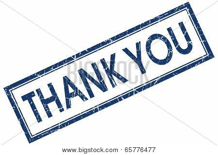 Thank You Blue Square Grungy Stamp Isolated On White Background