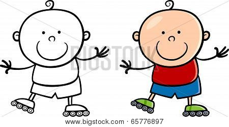 Boy On Rollerblades Cartoon Illustration