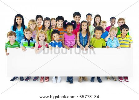 Multi-Ethnic Group of Children Holding Empty Billboard