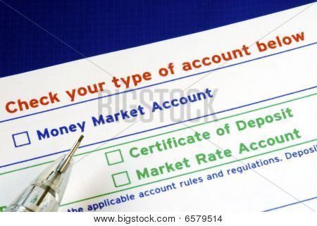 Select your bank account in the deposit slip isolated on blue