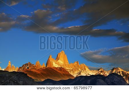 Sunrise over the magnificent peak of Fitzroy in Patagonia.