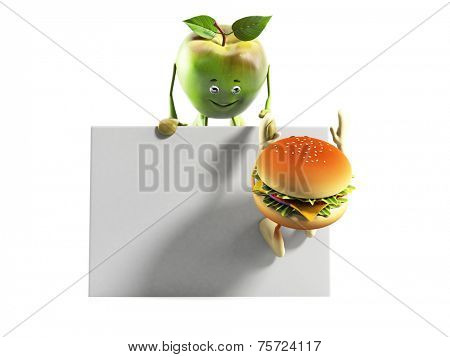 3d rendered illustration of an apple and buger