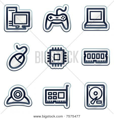 Serie di computer web icone, blu profondo contorno adesivo