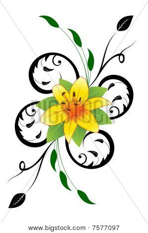 Orange Lilie mit schwarzen scroll