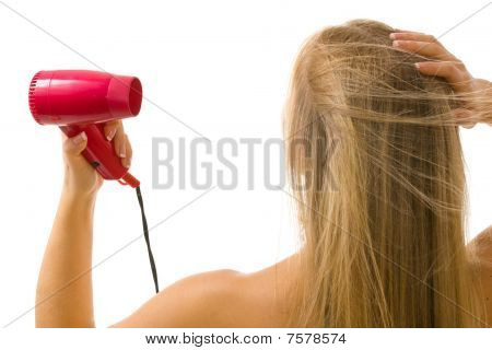 Donna asciugatura capelli