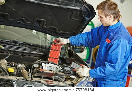 Car servicing, air filter replacing maintenace