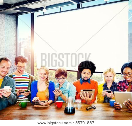 Mutiethnic Group of People Smiling Technology Tablet Concept