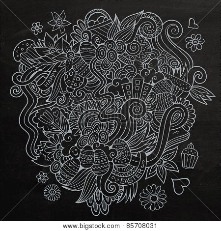Doodles abstract decorative Easter chalkboard background