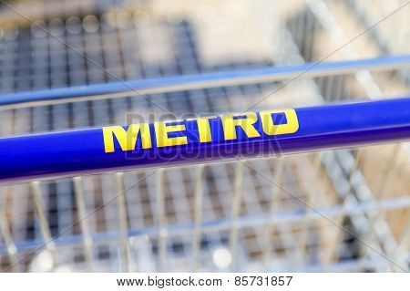 Large Empty Blue Shopping Cart Metro Store