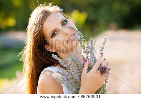 Beautiful Young Woman On Lavander Field - Lavanda Girl