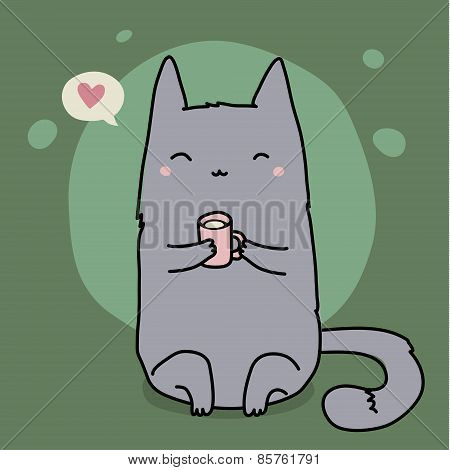 Cute cat on green
