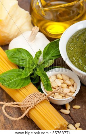 Italian Traditional Basil Pesto Pasta Ingredients