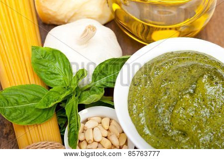Italian Traditional Basil Pesto Pasta Ingredients