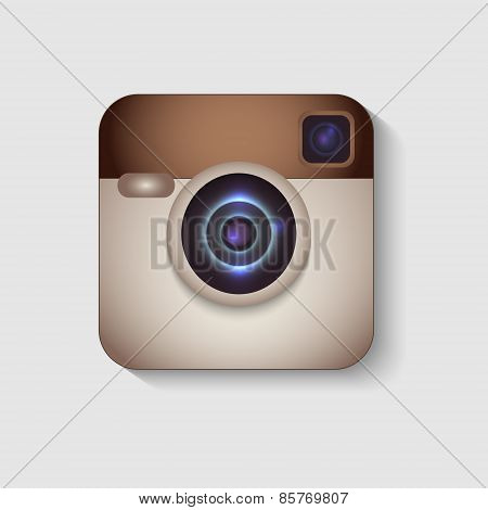 Hipster colorful realistic photo camera icon with shadow.