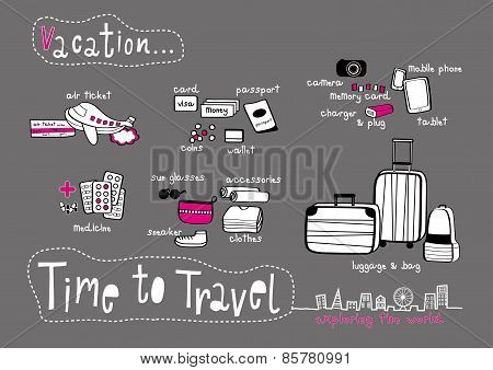 Time To Travel Doodle Dark Grey Background