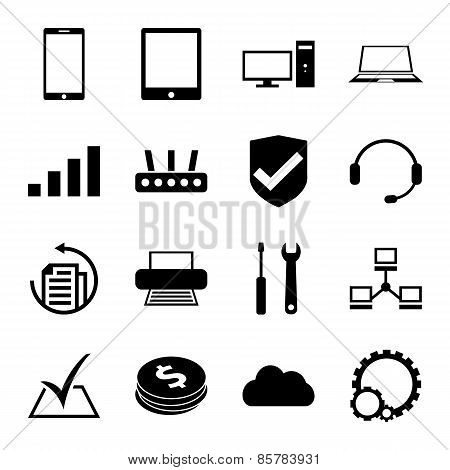Computer repair service icons set monochrome