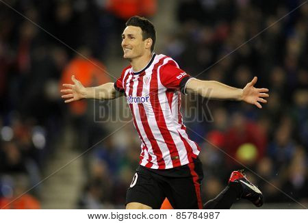 BARCELONA - 4, MAR: Aritz Aduriz of Athletic de Bilbao celebrates goal during a Spanish League match against RCD Espanyol at the Estadi Cornella on March 4, 2015 in Barcelona, Spain
