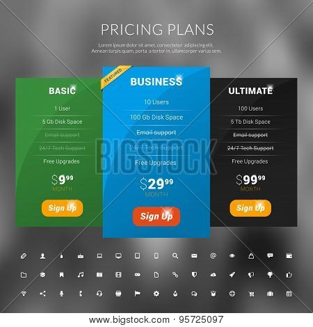 Vector Pricing Table In Flat Design Style For Websites And Applications