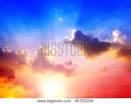 Sunset Sky Of Multiple Colors And Sunlight.