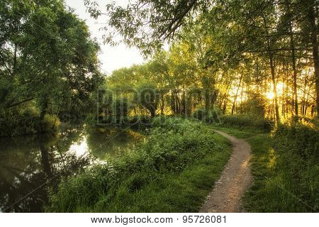 Stunning Beautiful Sunrise Landscape Over River On Summer Morning