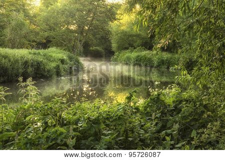 Stunning Beautiful Sunrise Landscape Over River On Summer Morning