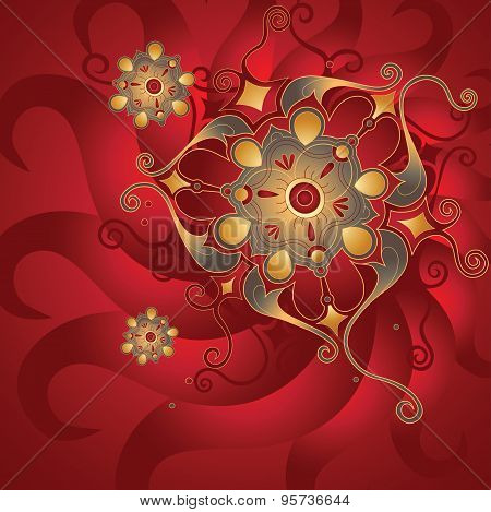 Red oriental background with gold ornament