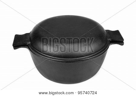 High Angle View On The Closed Cast Iron Pan Isolated
