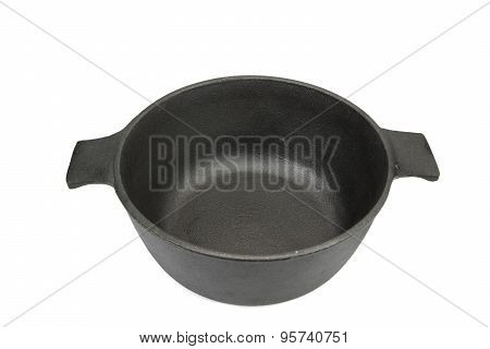 High Angle View On The Opened Cast Iron Pan Isolated