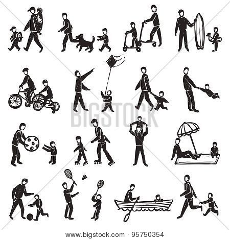 Family Activity Sketch Icon Set
